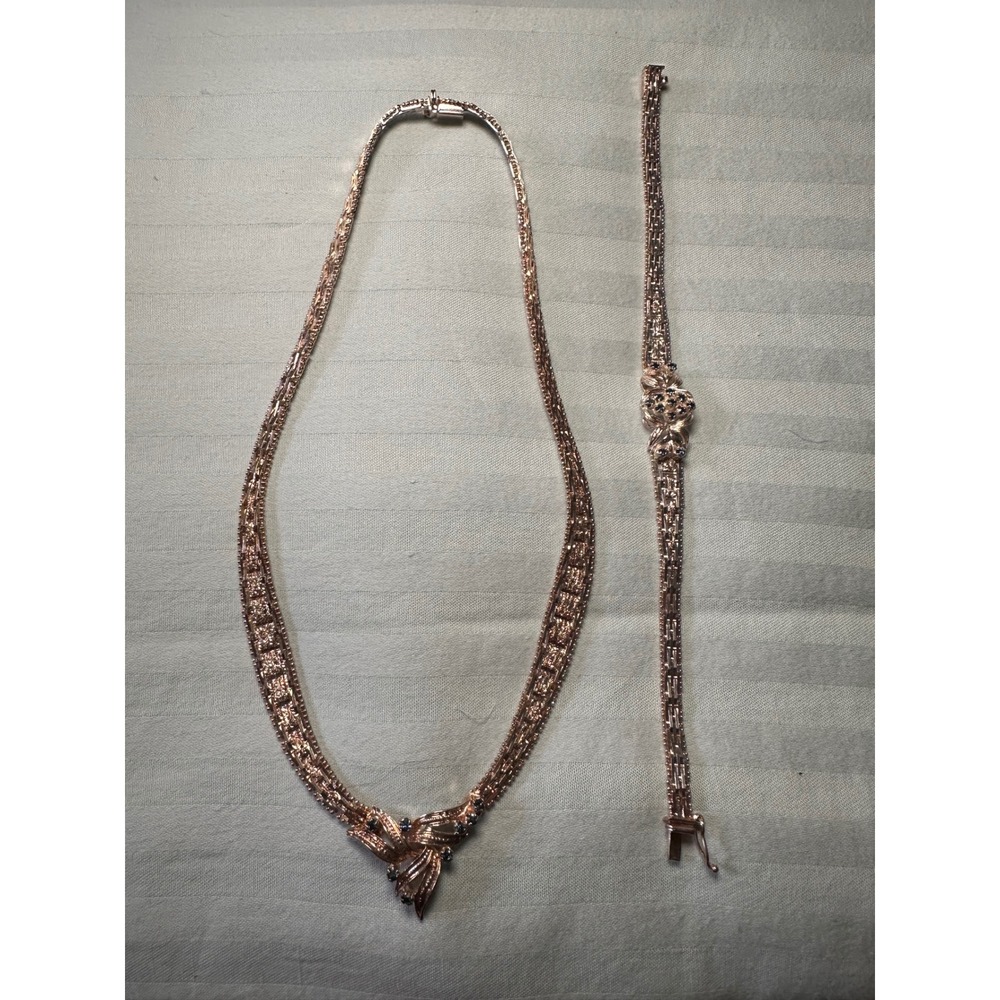 Vintage Sterling Silver Blue Sapphire Riccio Chain Necklace & Bracelet